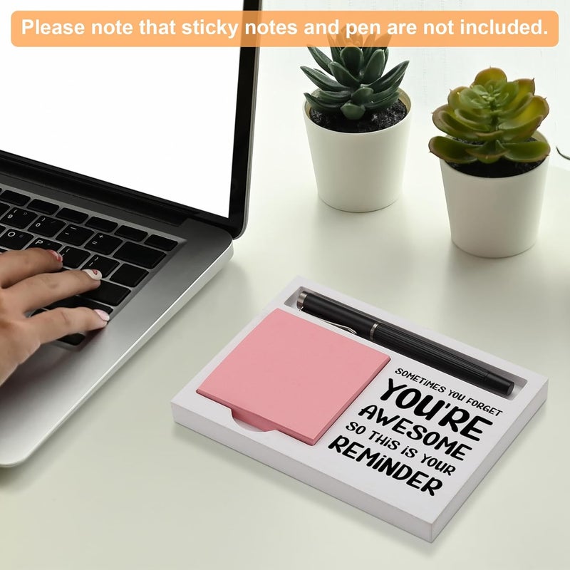 CINRLLA You're Awesome Desk Note Holder Motivational Gift for Coworker Friend Boss, White Wood Pen and Sticky Note Organizer Tray, Inspirational Office Decor for Women Men, Appreciation Gift, NPB604 - Image 3